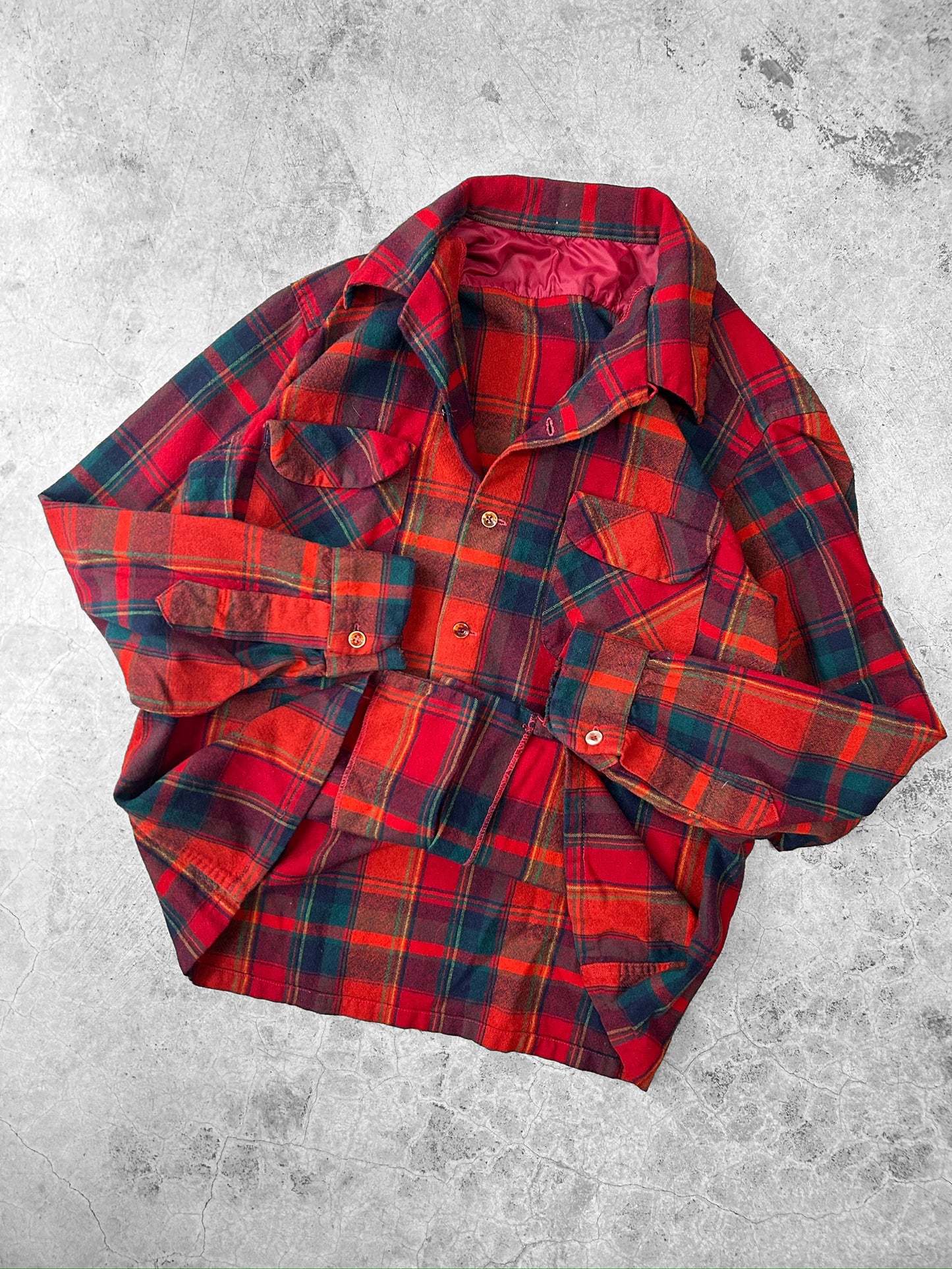 Pendelton Wool Blend Button-Up Red and Orange Flannel - M