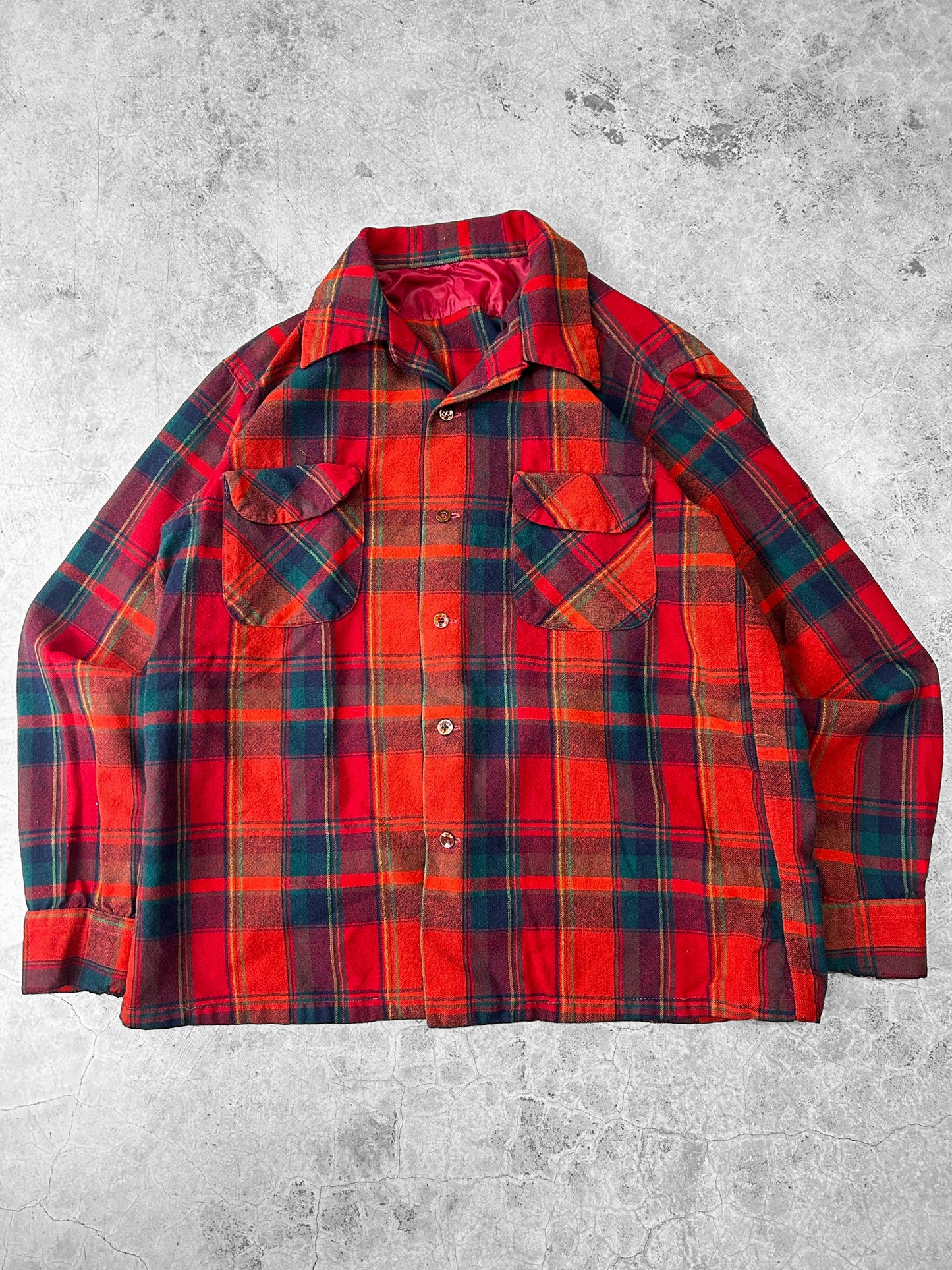 Pendelton Wool Blend Button-Up Red and Orange Flannel - M