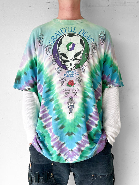 Grateful Dead 1990 “Playing in the Field” Soccer Bicycle Tie Dye Shirt - XXL