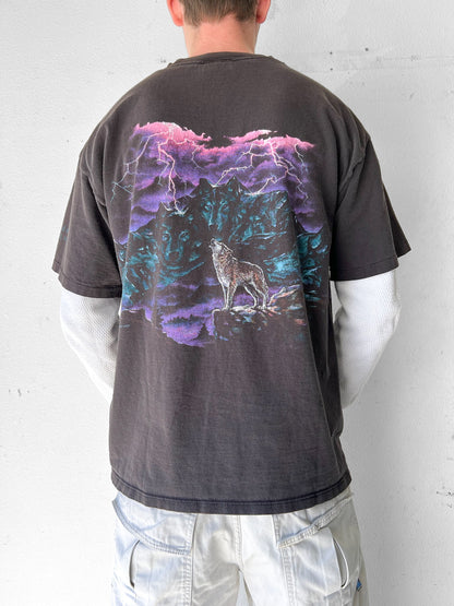 90’s Wolf Lightning Nature Art AOP Shirt - XL