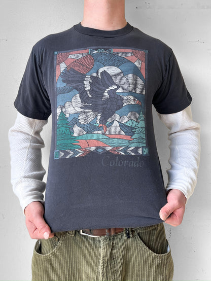 90’s Faded Black Colorado Eagle Nature Art Shirt - M
