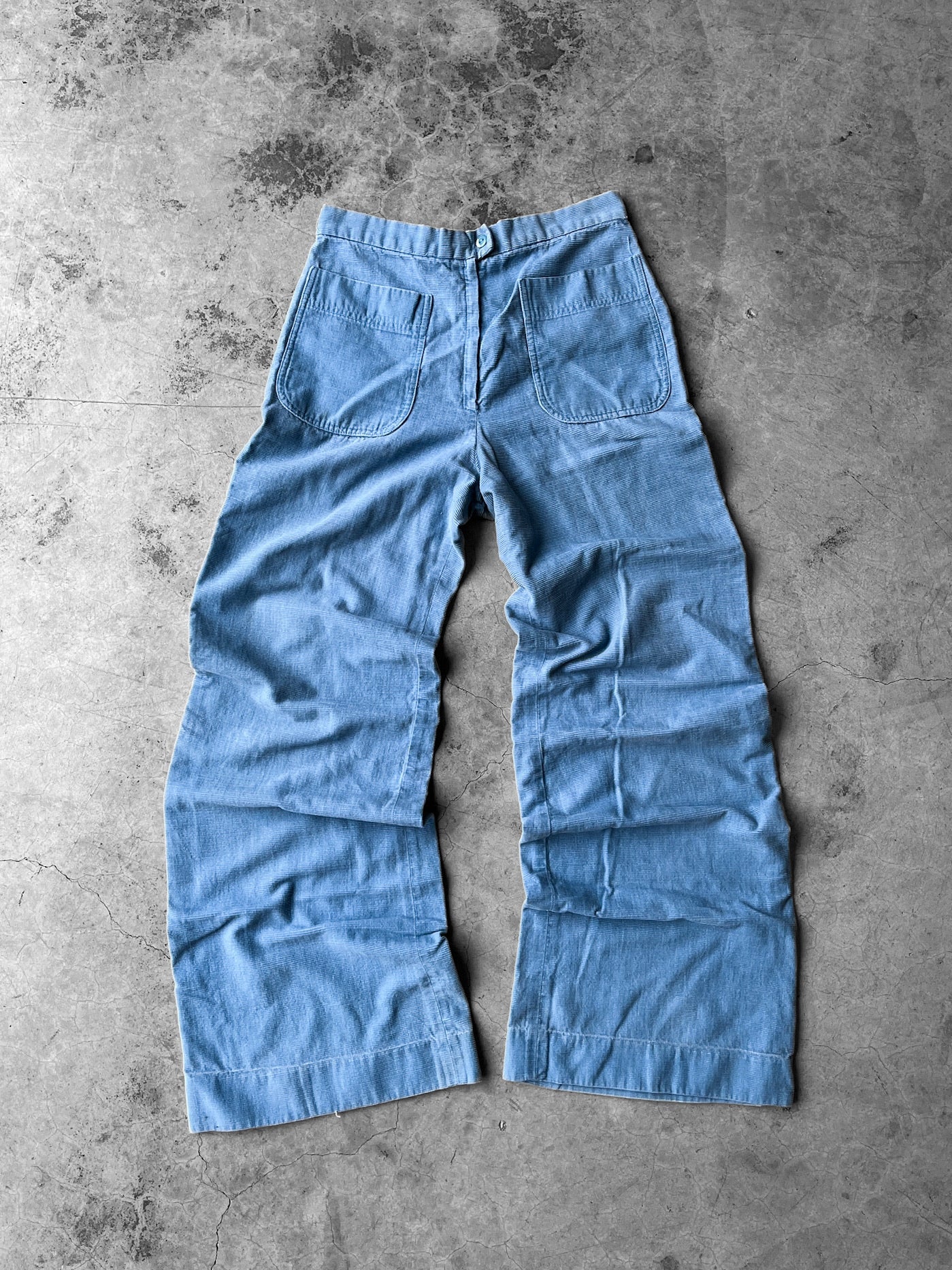 70's Hathaway Patch Baby Blue Corduroy Flared Pants - 11/12